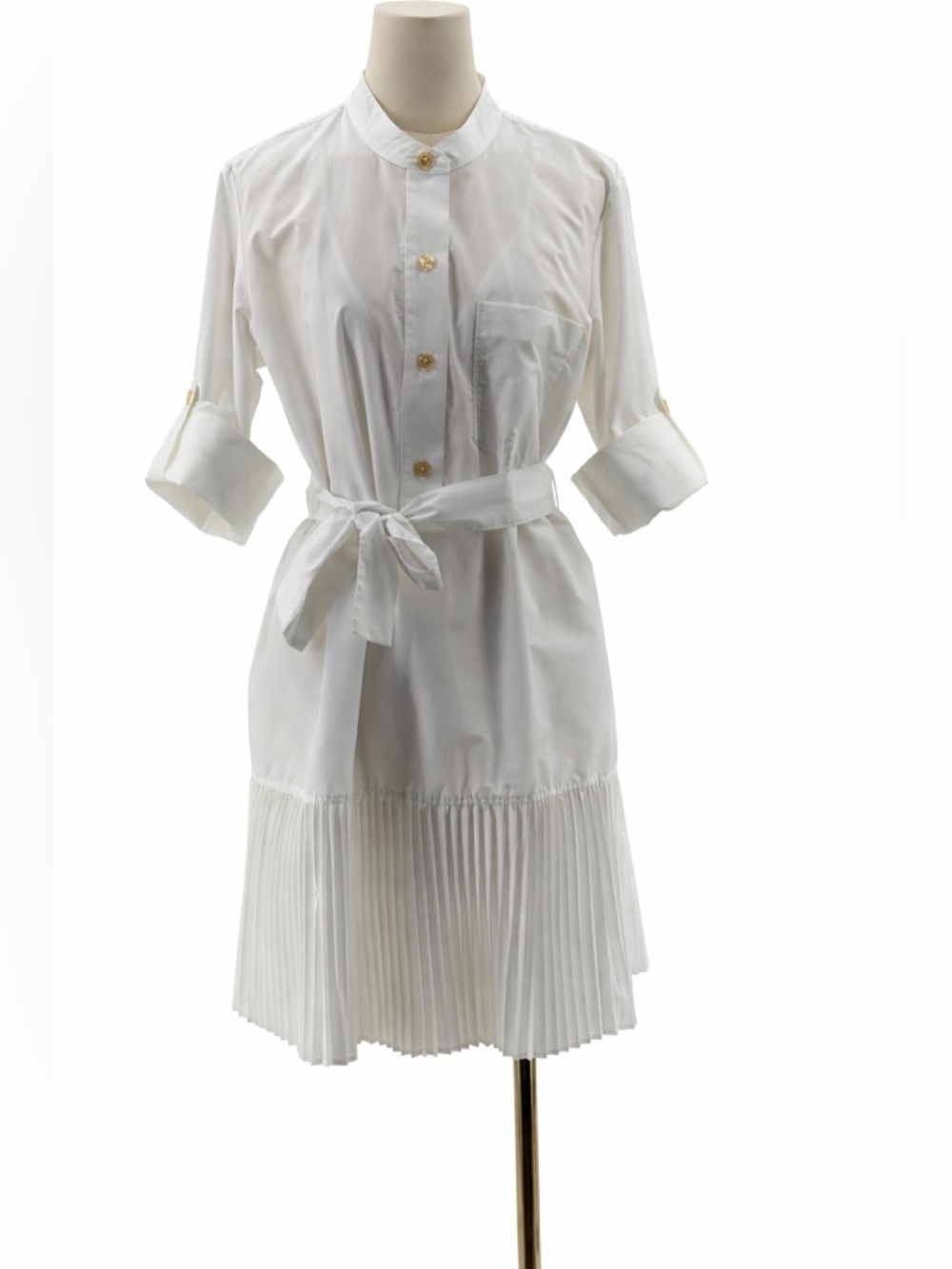 Banana Republic White Pleated Shirt Mini Dress  Button Front & Belted Waist SZ M - Picture 2 of 15